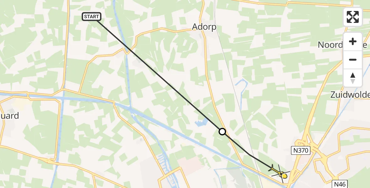 Routekaart van de vlucht: Ambulancehelikopter naar Groningen, Winsumerweg