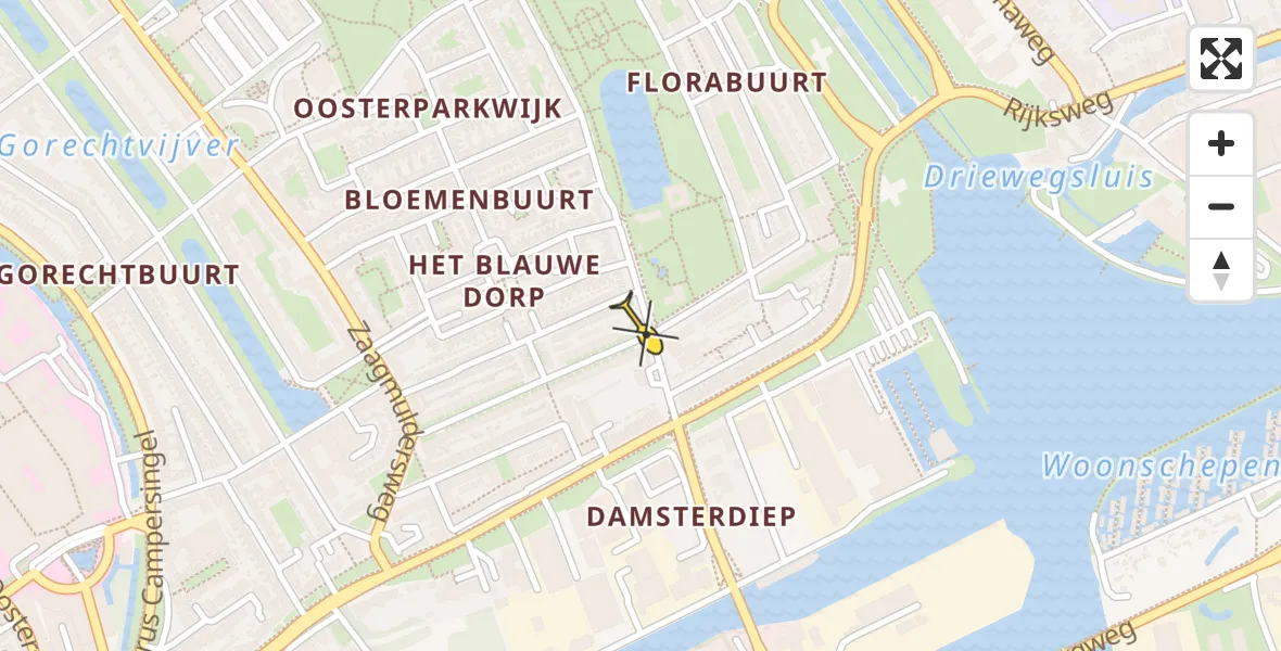 Vluchtroute Ambulancehelikopter van Universitair Medisch Centrum Groningen naar Universitair Medisch Centrum Groningen