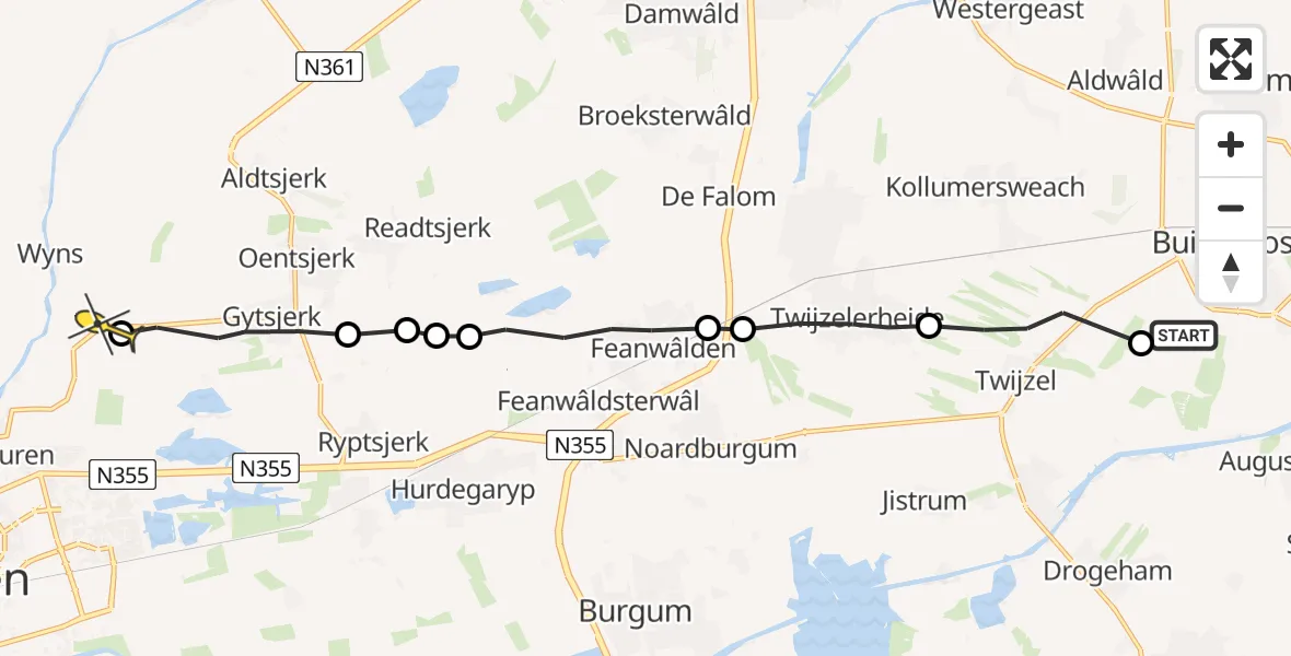 Routekaart van de vlucht: Ambulanceheli naar Miedum, Laarzenpad