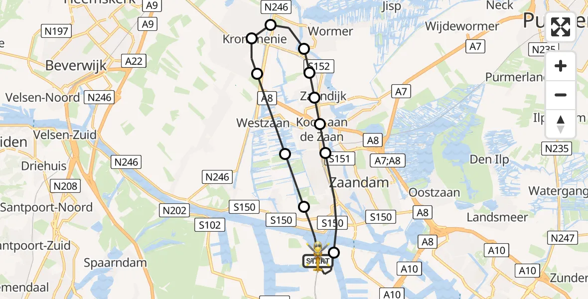 Vluchtroute Traumahelikopter van Amsterdam Heliport naar Amsterdam Heliport