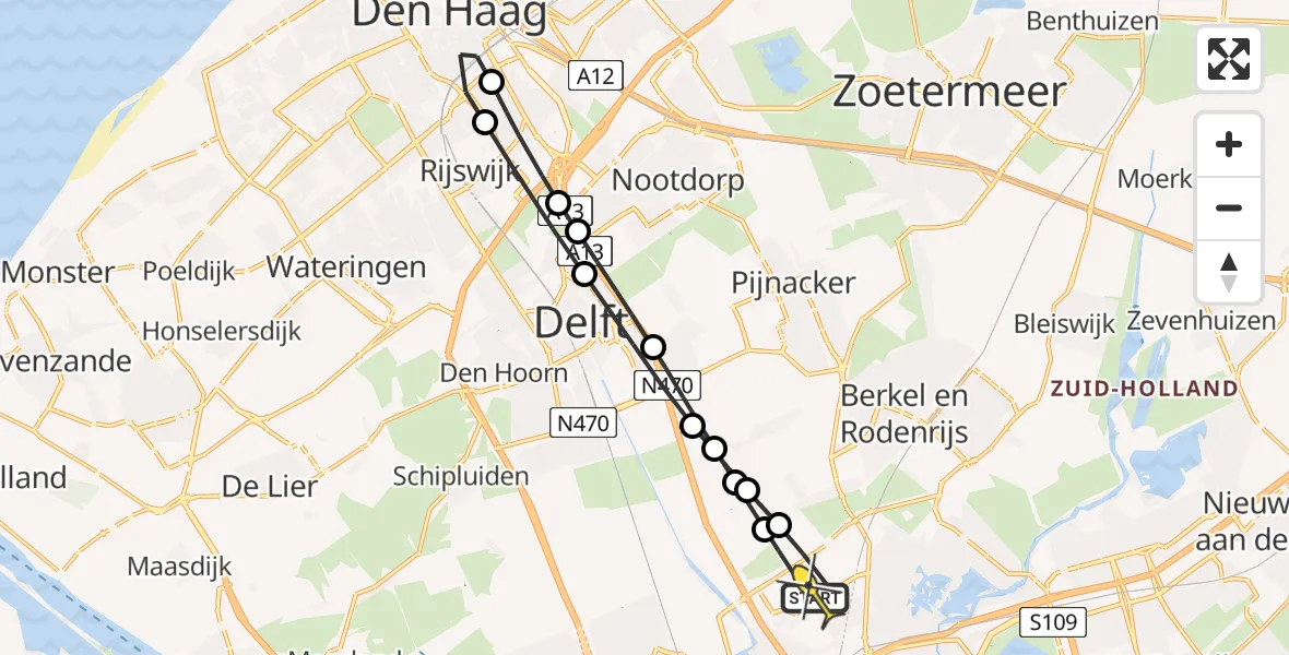 Routekaart van de vlucht: Lifeliner 2 naar Rotterdam The Hague Airport, Schieveense polder