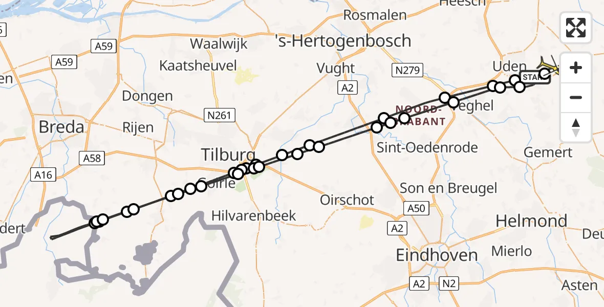 Routekaart van de vlucht: Lifeliner 3 naar Vliegbasis Volkel, Vloetstraat