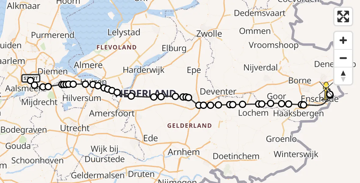 Routekaart van de vlucht: Politieheli naar Enschede, Mr. Jac. Takkade