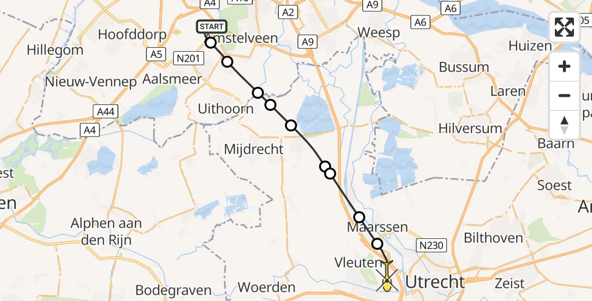 Routekaart van de vlucht: Politieheli naar Utrecht, Westerkimweg