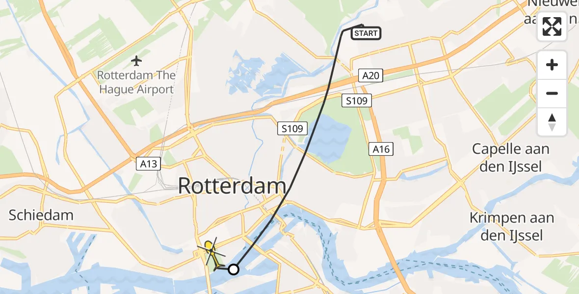 Routekaart van de vlucht: Lifeliner 2 naar Erasmus MC, Knooppunt Terbregseplein