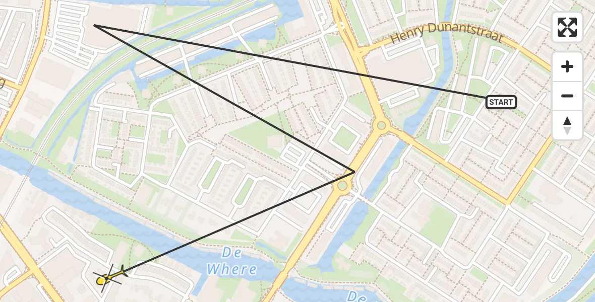 Routekaart van de vlucht: Politieheli naar Purmerend, Churchilllaan