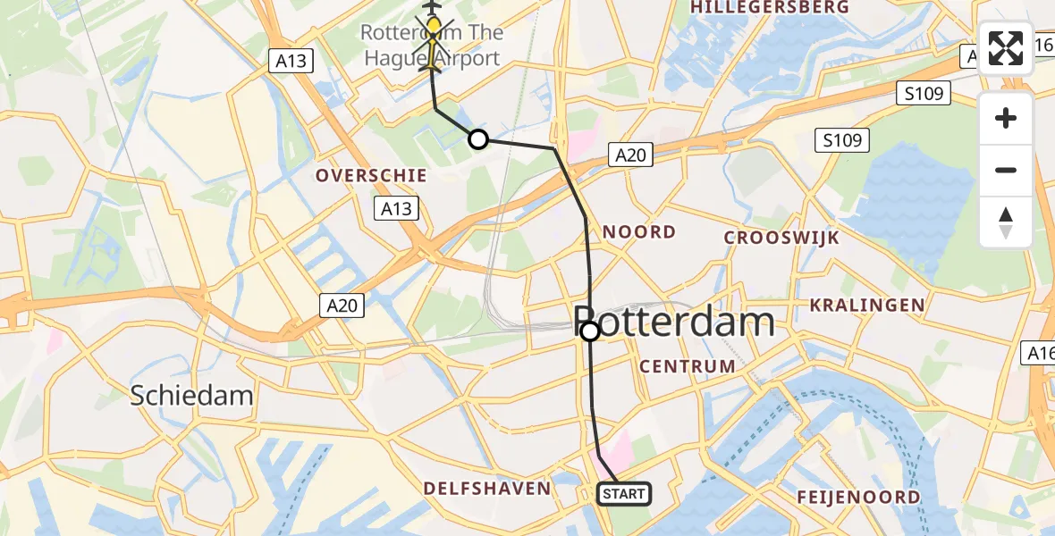 Routekaart van de vlucht: Lifeliner 2 naar Rotterdam The Hague Airport, Schaatsbaan