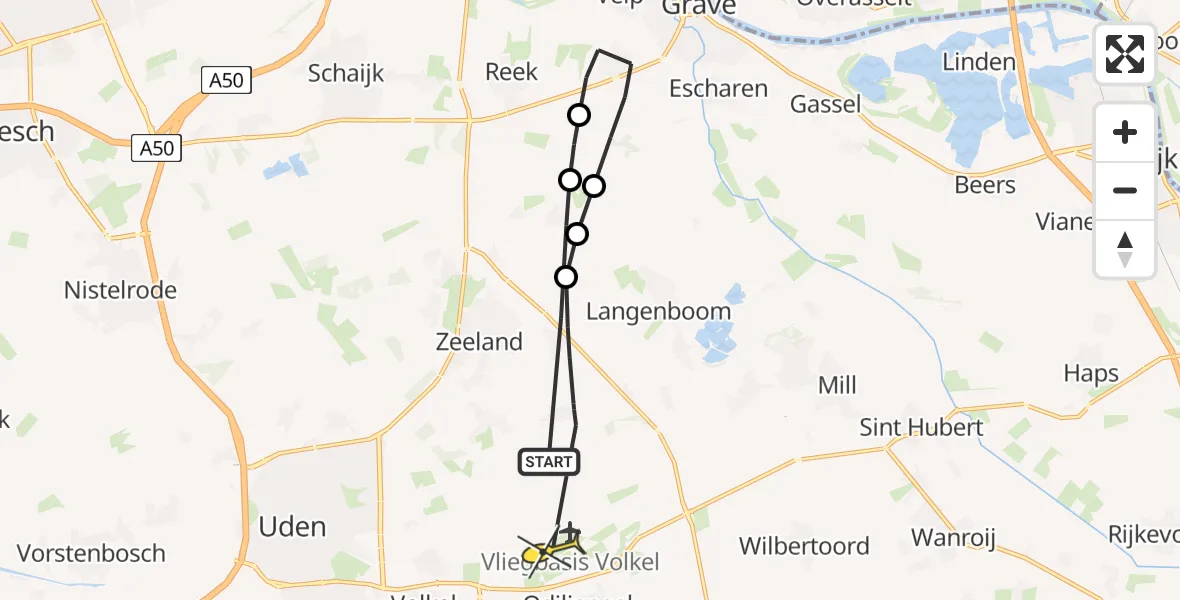 Routekaart van de vlucht: Lifeliner 3 naar Vliegbasis Volkel, Graspeel