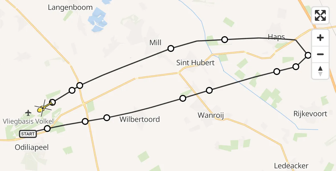 Routekaart van de vlucht: Lifeliner 3 naar Vliegbasis Volkel, Rode Eiklaan