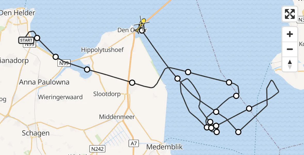 Routekaart van de vlucht: Kustwachthelikopter naar Den Oever, Oostoeverweg