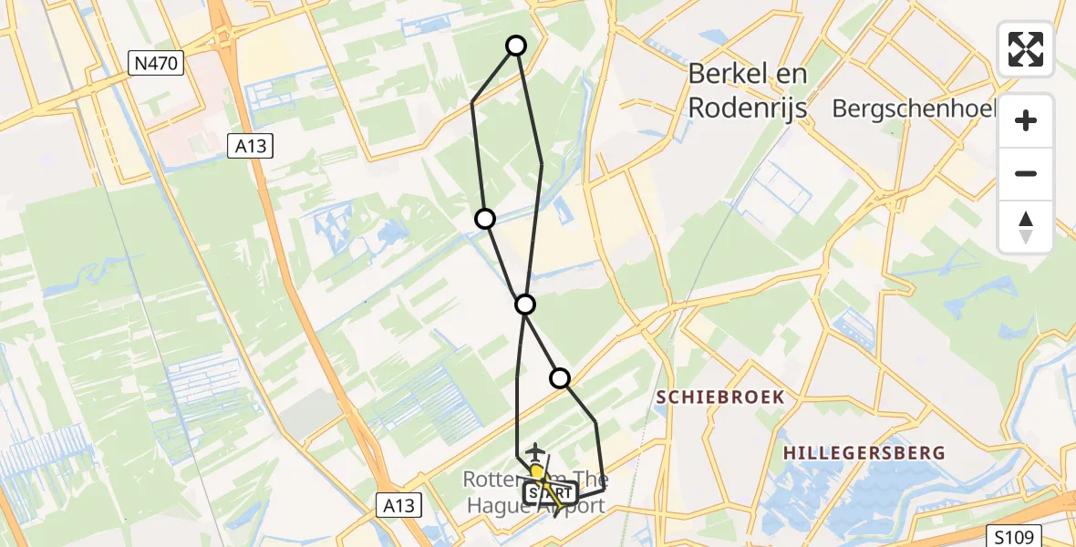 Routekaart van de vlucht: Lifeliner 2 naar Rotterdam The Hague Airport, A16 Rotterdam