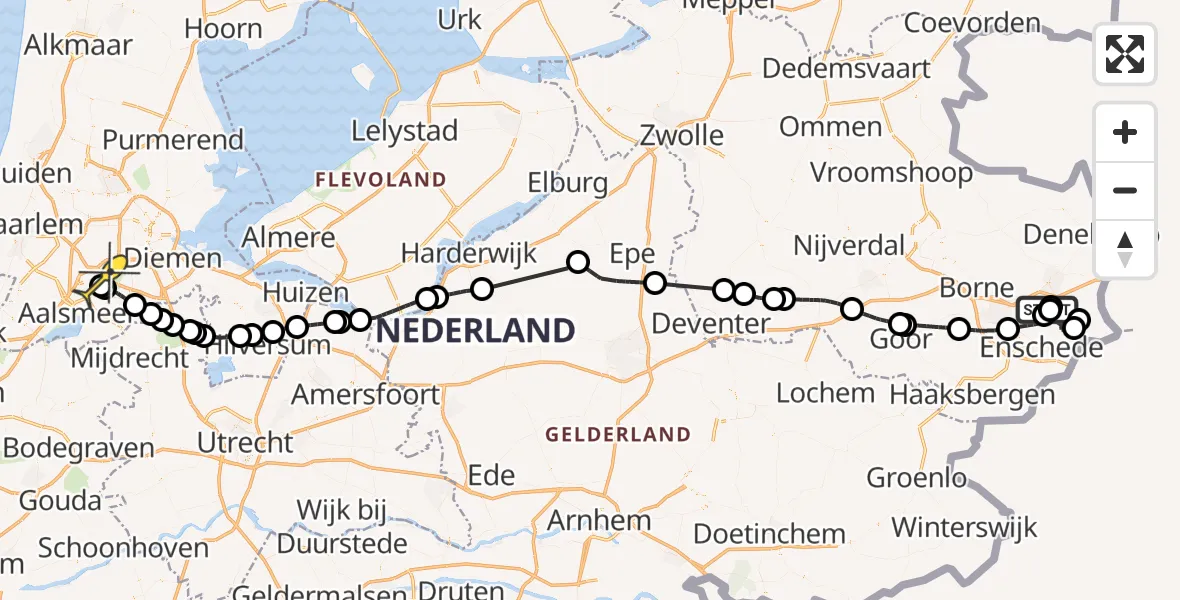 Routekaart van de vlucht: Politieheli naar Schiphol, Oldenzaalsestraat