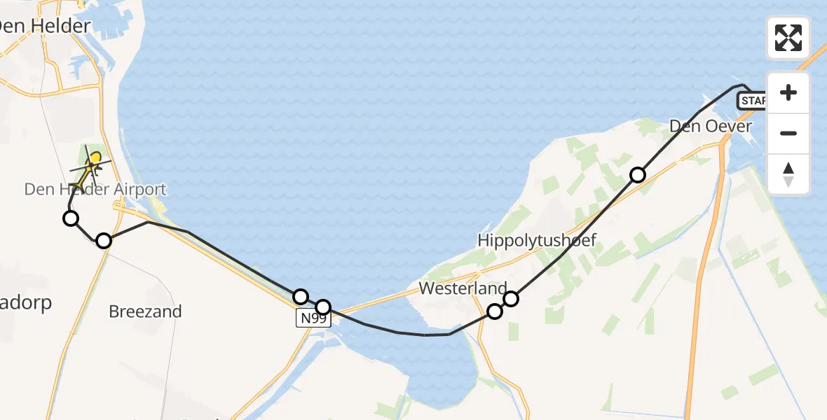 Routekaart van de vlucht: NCG06 naar Vliegveld De Kooy, Noorderoeverdijk
