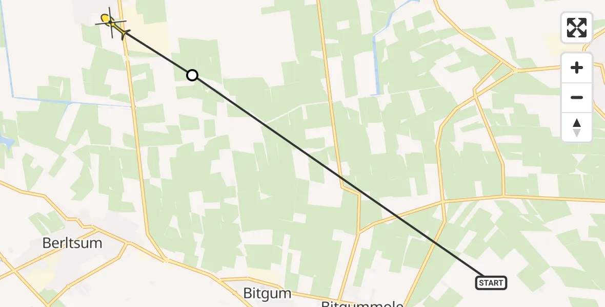 Routekaart van de vlucht: Ambulancehelikopter naar St.-Annaparochie, Langhuisterweg
