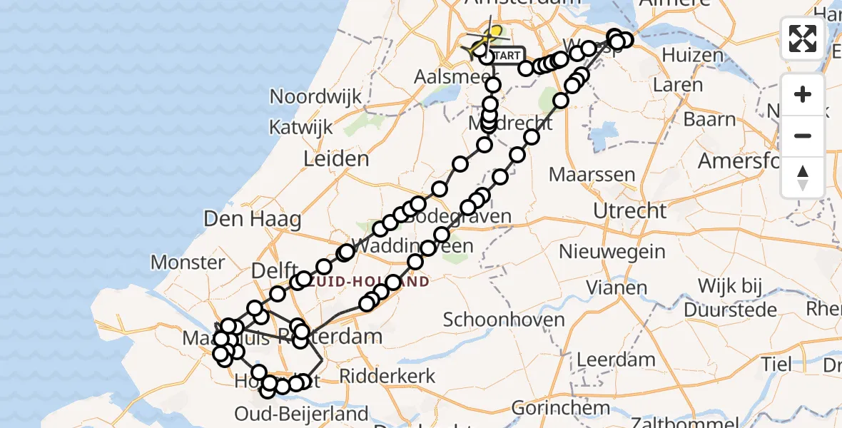 Routekaart van de vlucht: Politieheli naar Schiphol, Meentsloot