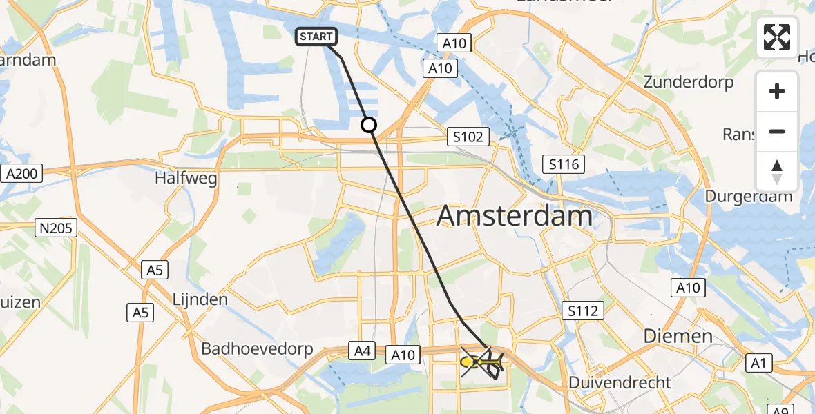 Routekaart van de vlucht: Lifeliner 1 naar Amsterdam, Kompasweg