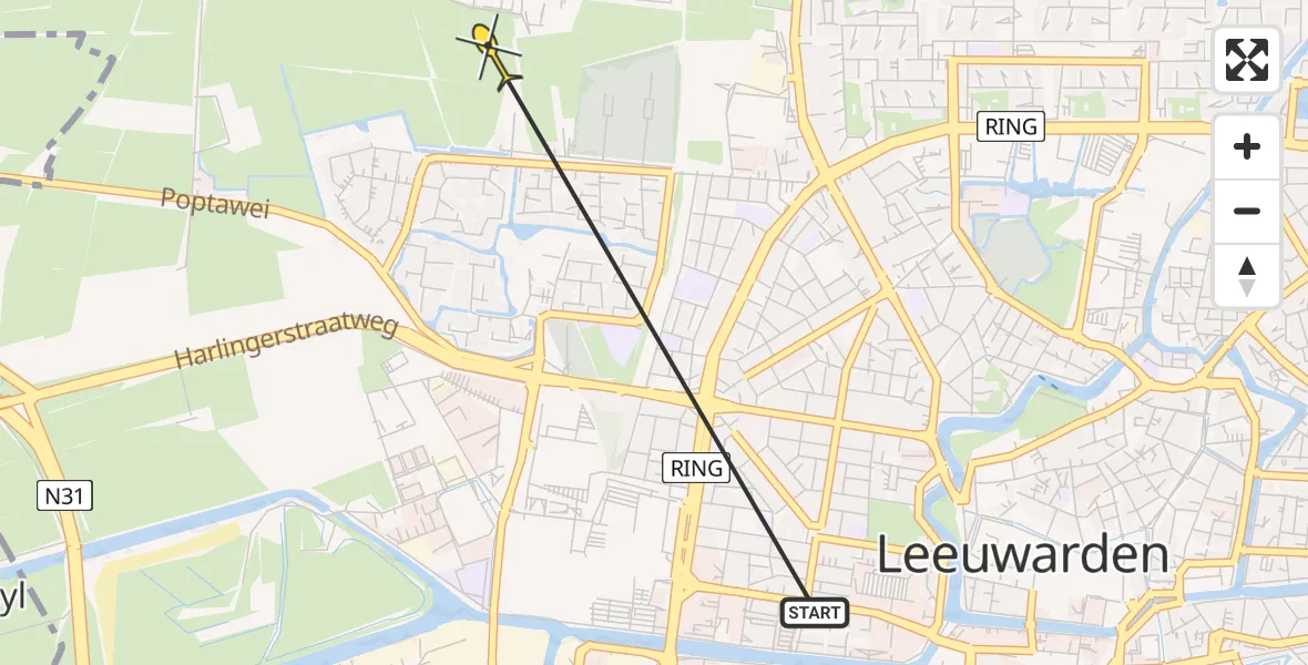 Vluchtroute Ambulancehelikopter van Leeuwarden naar Vliegbasis Leeuwarden