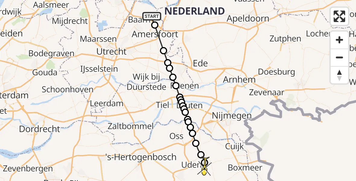 Routekaart van de vlucht: Lifeliner 3 naar Vliegbasis Volkel, Amersfoortseweg