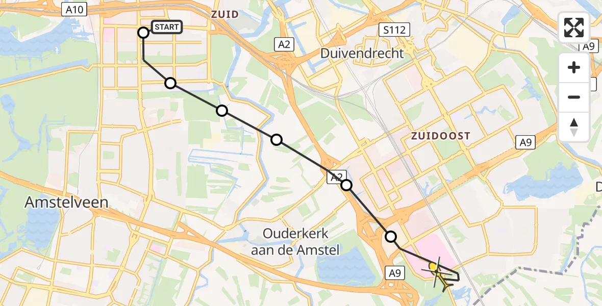 Routekaart van de vlucht: Lifeliner 1 naar Academisch Medisch Centrum (AMC), Enzerinck