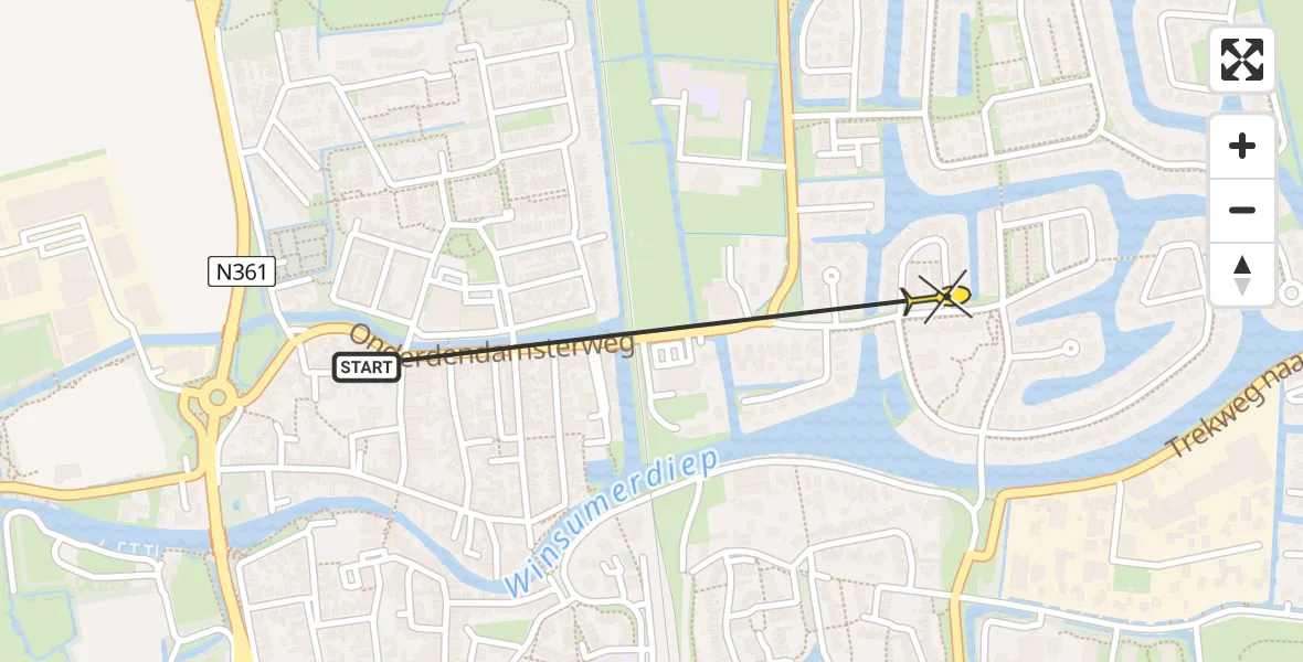 Routekaart van de vlucht: Traumahelikopter naar Winsum, Jan Altinkweg
