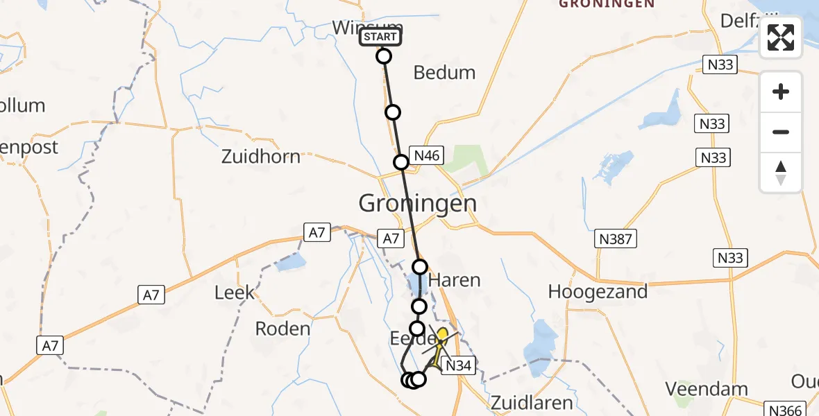 Routekaart van de vlucht: Lifeliner 4 naar Groningen Airport Eelde, Winsumermeeden