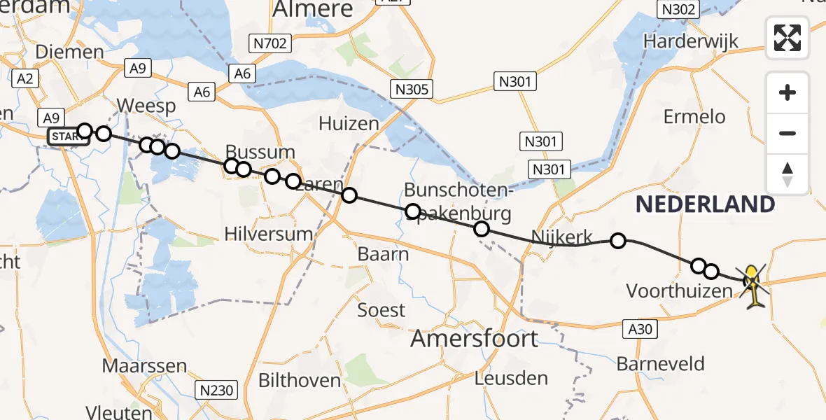 Routekaart van de vlucht: Lifeliner 1 naar Stroe, Snelleveldstraat