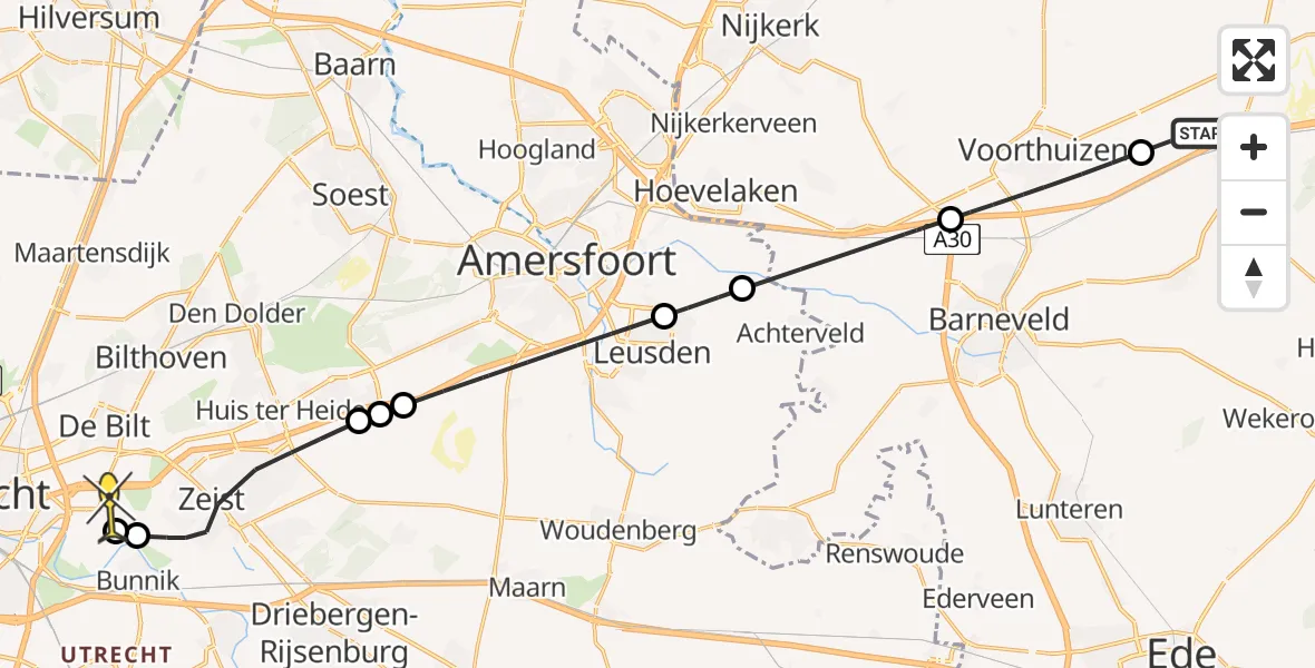 Routekaart van de vlucht: Lifeliner 1 naar Universitair Medisch Centrum Utrecht, Heideweg