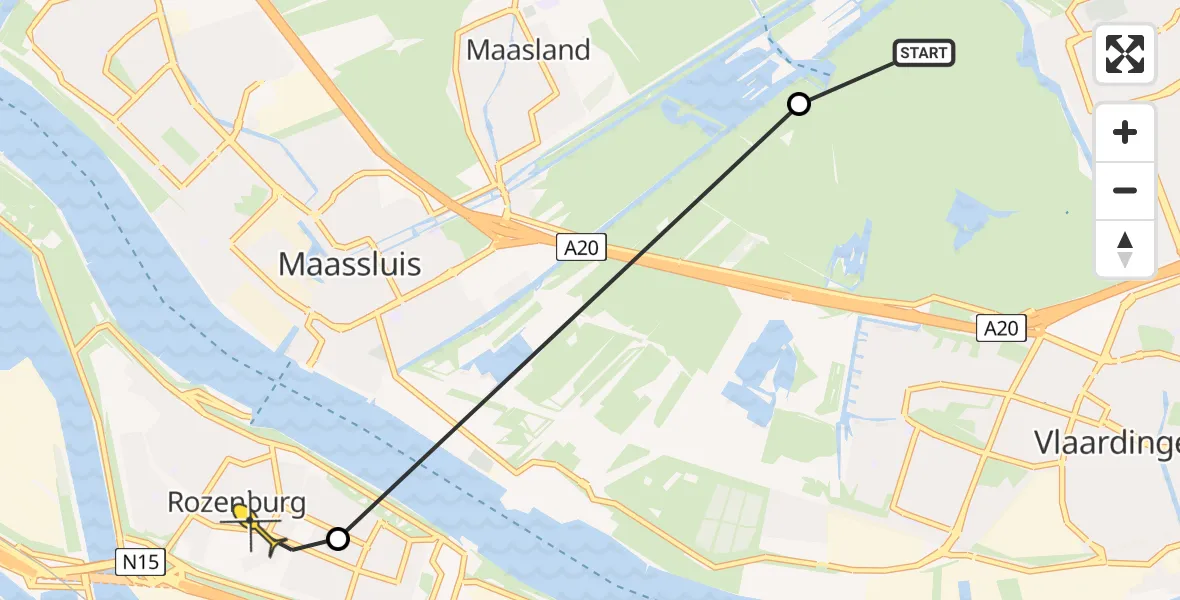 Routekaart van de vlucht: Lifeliner 2 naar Rozenburg, Foppenplaskade