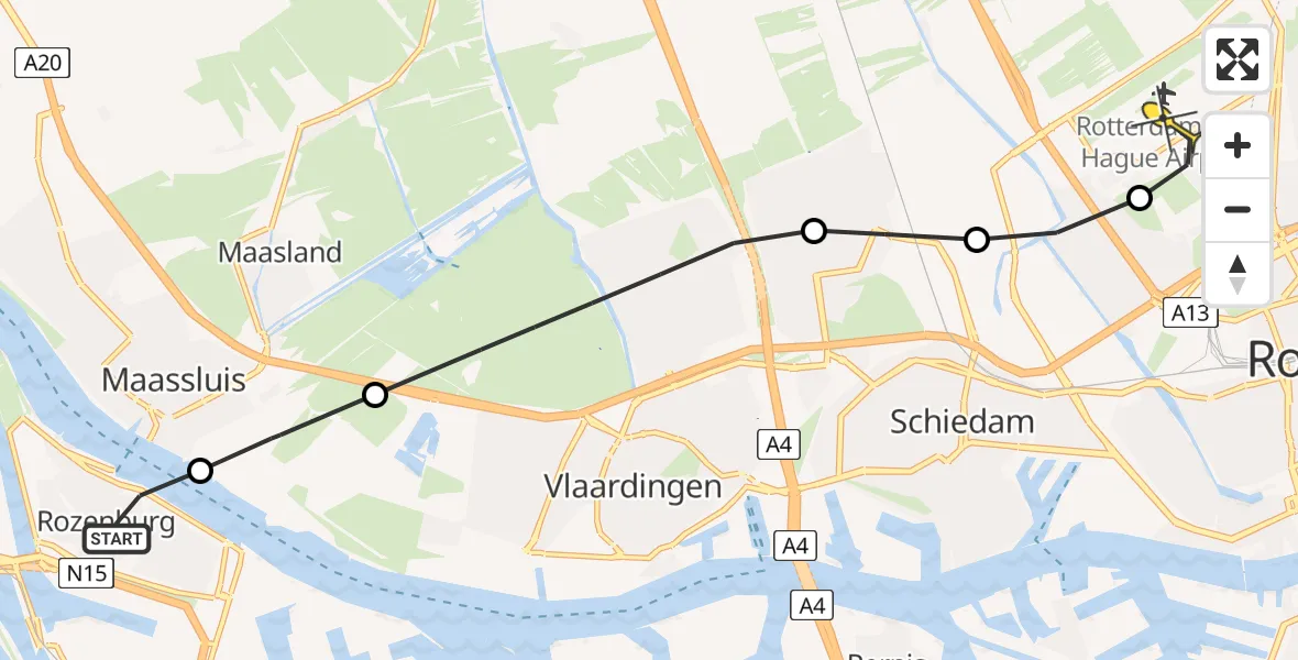 Routekaart van de vlucht: Lifeliner 2 naar Rotterdam The Hague Airport, Laan van Nieuw Blankenburg