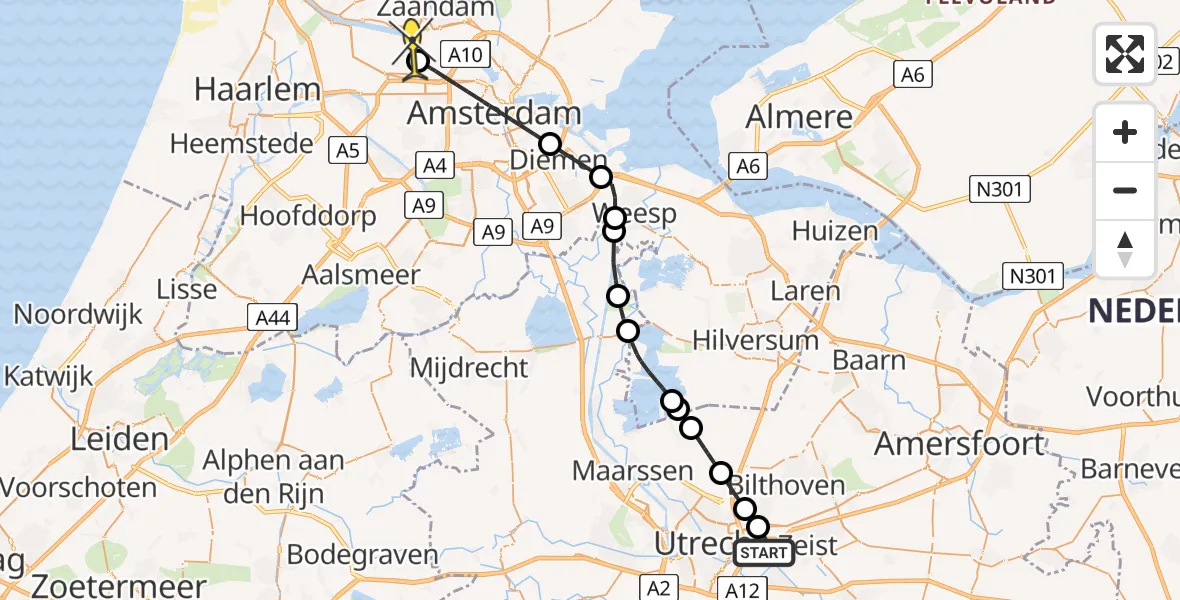 Routekaart van de vlucht: Lifeliner 1 naar Amsterdam Heliport, Universiteitsweg