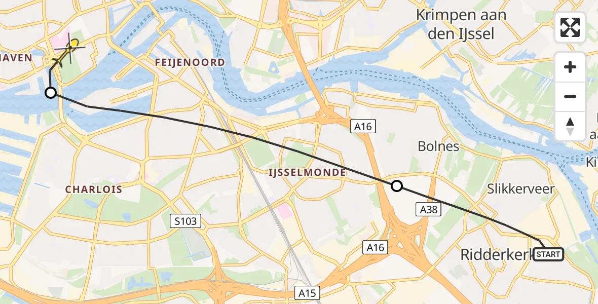 Routekaart van de vlucht: Lifeliner 2 naar Erasmus MC, Benedenrijweg