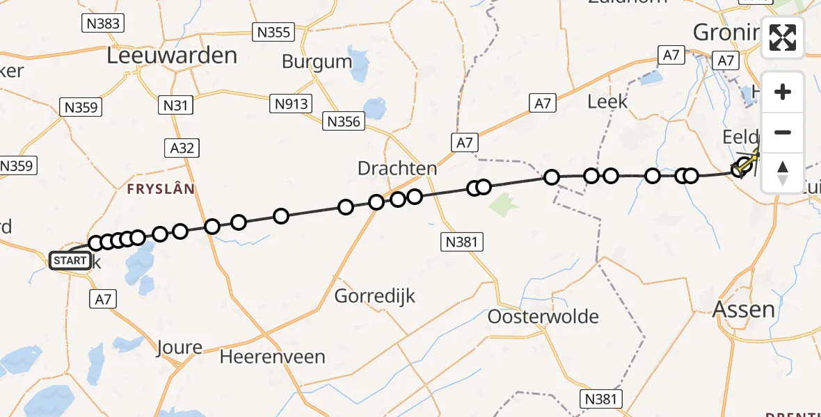 Routekaart van de vlucht: Lifeliner 4 naar Groningen Airport Eelde, Suffridusstraat