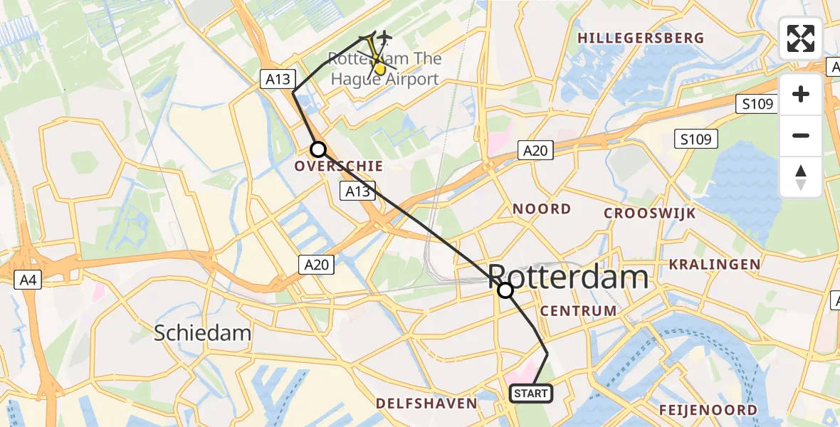 Routekaart van de vlucht: Lifeliner 2 naar Rotterdam The Hague Airport, Nieuwe Binnenweg