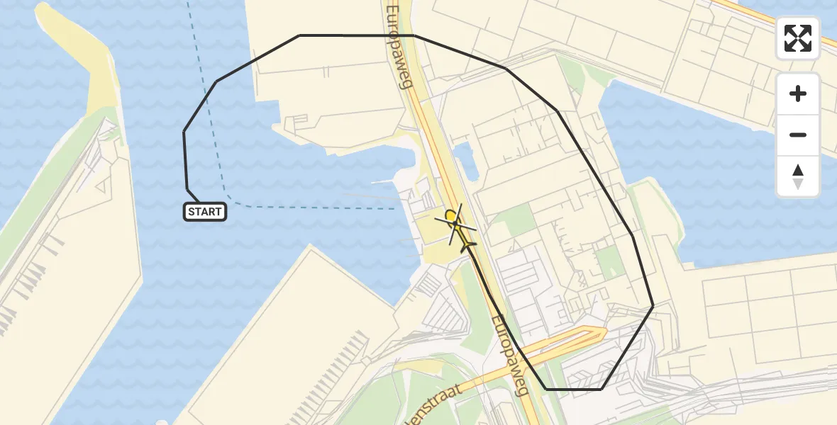 Routekaart van de vlucht: Politiehelikopter naar Maasvlakte, Pieter van Vollenhovenweg