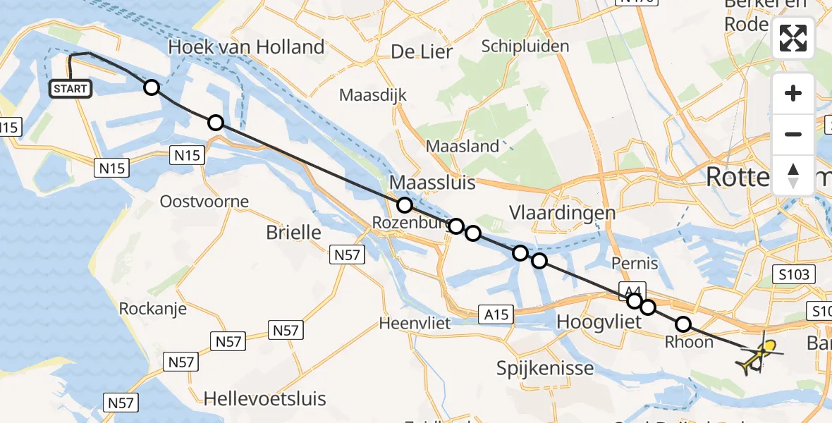 Routekaart van de vlucht: Politieheli naar Rhoon, Europaweg