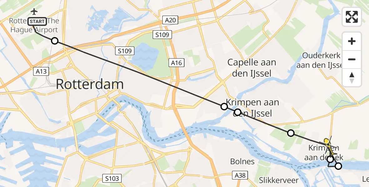 Routekaart van de vlucht: Lifeliner 2 naar Krimpen aan de Lek, Van Leeuwenhoekhof