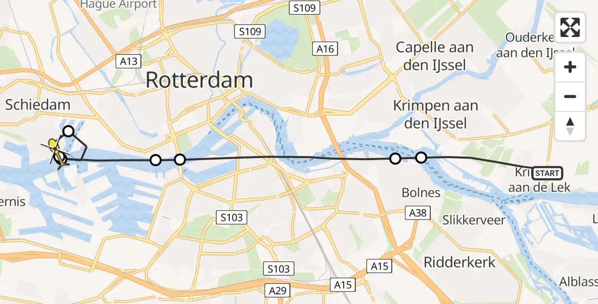 Routekaart van de vlucht: Lifeliner 2 naar Schiedam, Tiendweg