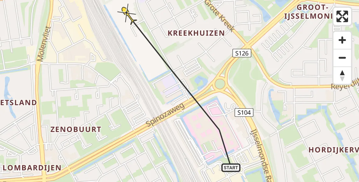 Routekaart van de vlucht: Traumaheli naar Rotterdam, Smeetslandseweg