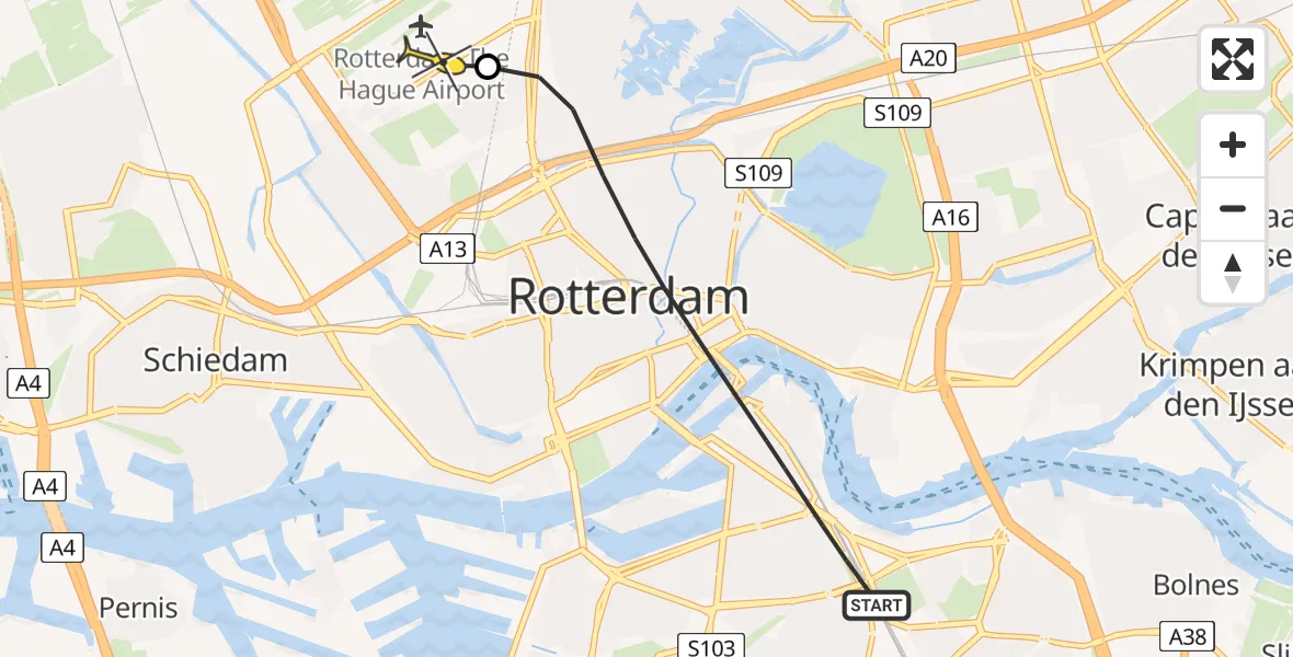 Routekaart van de vlucht: Lifeliner 2 naar Rotterdam The Hague Airport, Laantjesweg