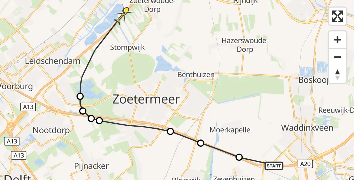 Routekaart van de vlucht: Politieheli naar Leidschendam, Knooppunt Hofvliet