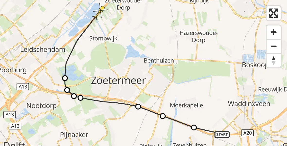 Routekaart van de vlucht: Politiehelikopter naar Leidschendam, Knooppunt Hofvliet