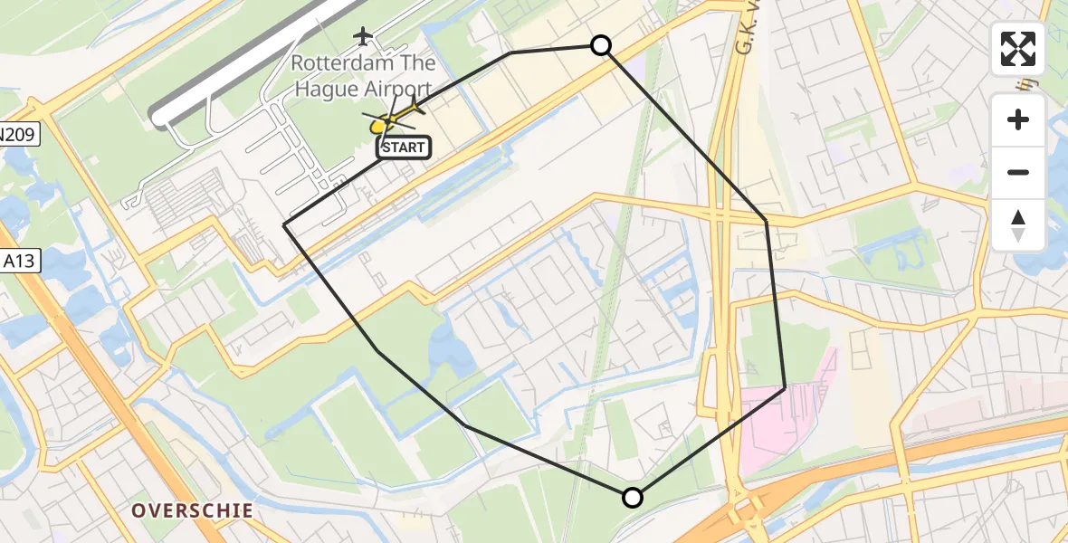 Routekaart van de vlucht: Lifeliner 2 naar Rotterdam The Hague Airport, Pilotenpad
