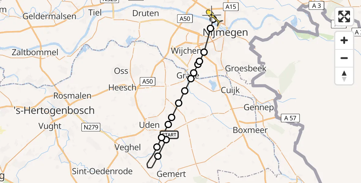 Routekaart van de vlucht: Lifeliner 3 naar Oosterhout, Biesthoeksche Loop