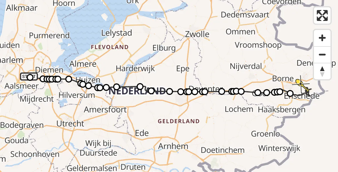 Routekaart van de vlucht: Politieheli naar Twente Airport, Henk Veenendaalweg