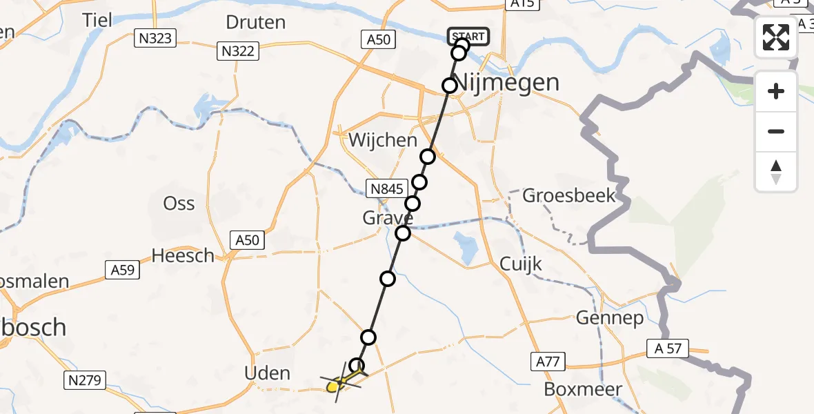Routekaart van de vlucht: Lifeliner 3 naar Vliegbasis Volkel, Weurtsestraatje