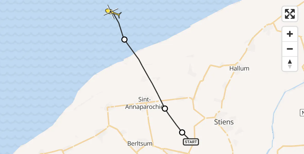 Routekaart van de vlucht: Ambulanceheli naar Oosterend, Hamerenweg