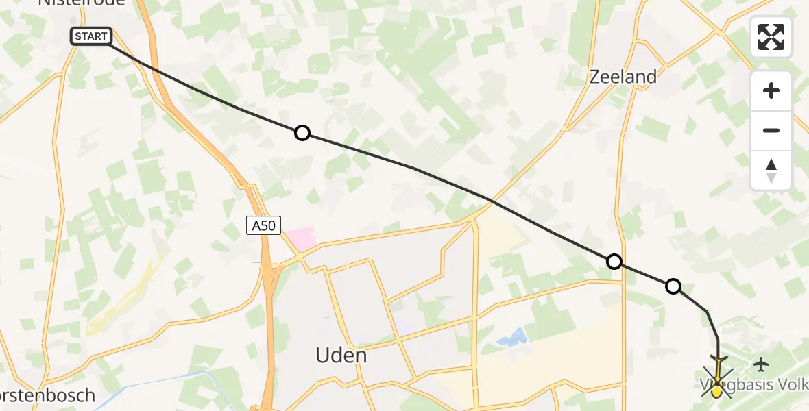 Routekaart van de vlucht: Lifeliner 3 naar Vliegbasis Volkel, Kraaienweg