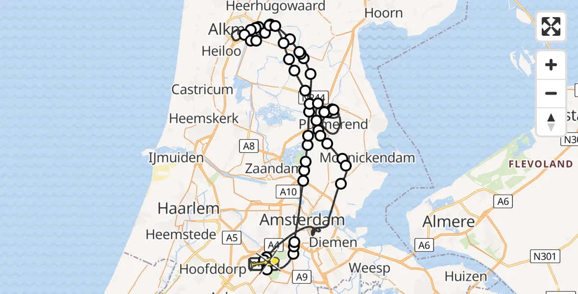 Routekaart van de vlucht: Politieheli naar Schiphol, Stationsplein-Zuidwest