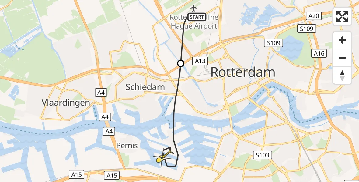 Routekaart van de vlucht: Lifeliner 2 naar Rotterdam, Van der Duijn van Maasdamweg