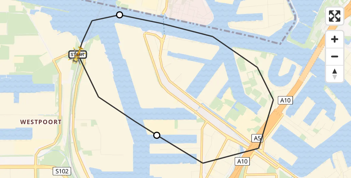 Vluchtroute Traumahelikopter van Amsterdam Heliport naar Amsterdam Heliport
